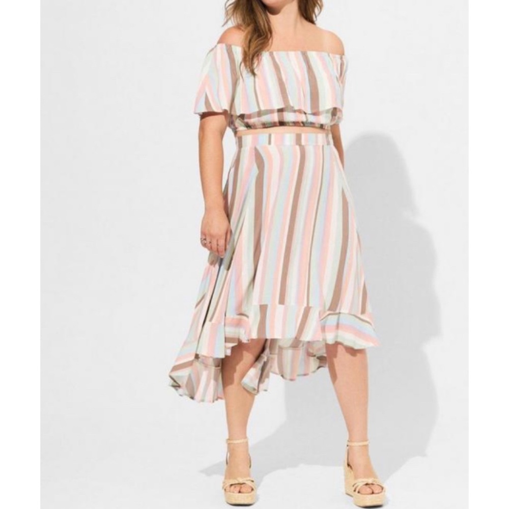🆕 Striped Midi Challis Off Shoulder Dress Skirt Top Set 2 2X 18 20 NWT Torrid